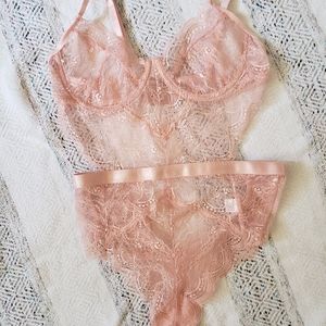 Shein Pink Lace Bodysuit Women's S Brand New